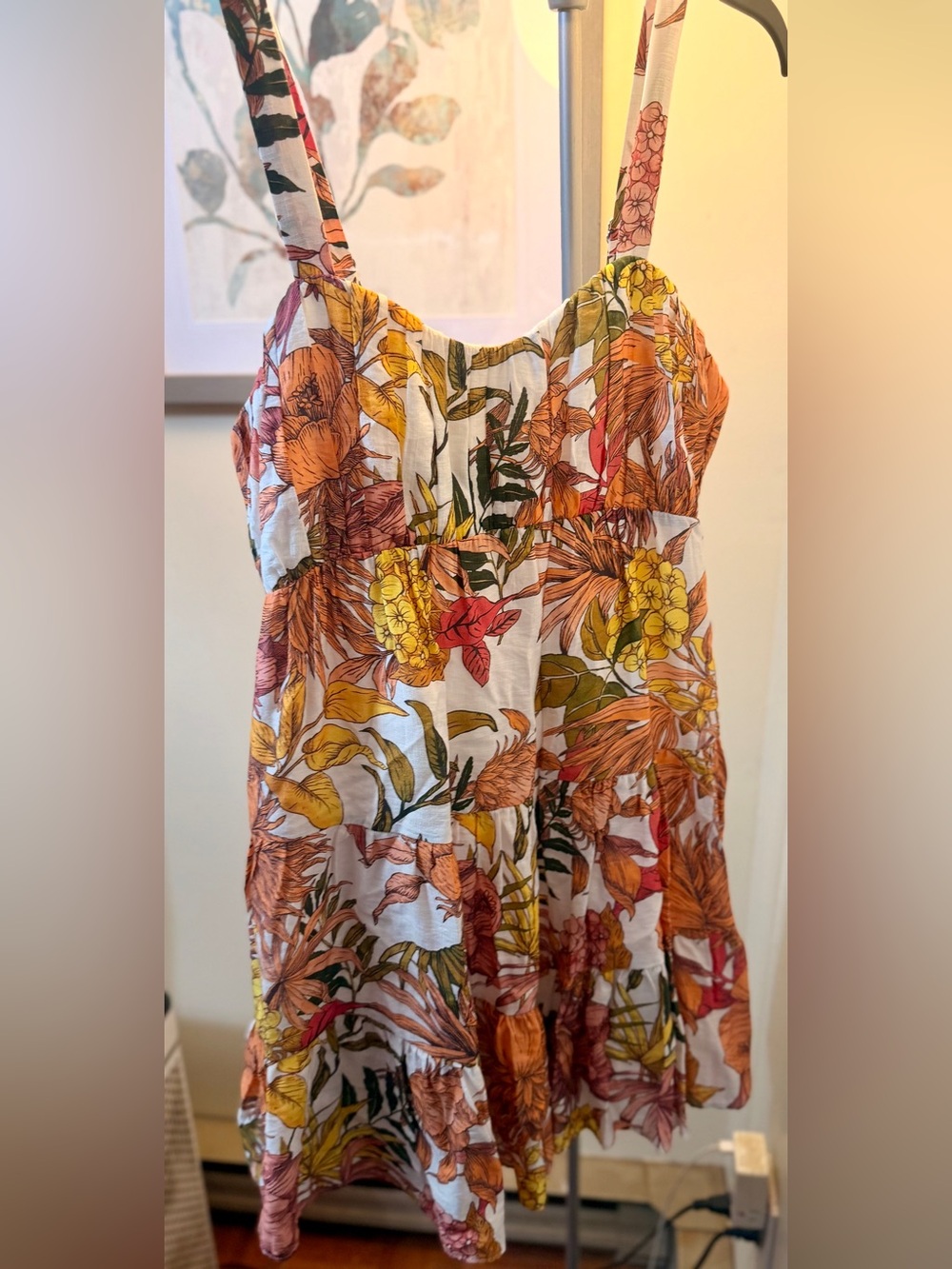 Express Floral Tiered Sundress in Orange, Yellow & Green back zipper